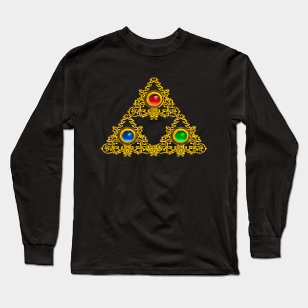 MAGIC ELFIC TALISMAN /GOLD TRIANGLE WITH GEMSTONES IN BLACK Long Sleeve T-Shirt by BulganLumini